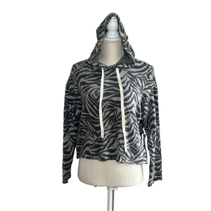 la la land creative co Women's Pull Over Zebra Print Cropped Hoodie Size Small